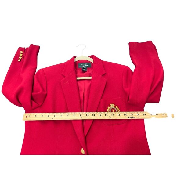 Lauren Ralph Lauren Black Label Red Wool Blazer Crest Gold Button Vtg Petite 10P - Picture 5 of 7